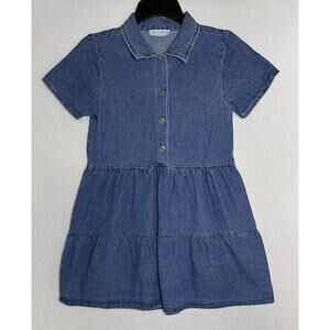 EUC Zara Denim Dress M Snap Tiered Blue Cotton Long Sleeve Chambray